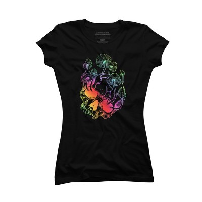 Junior's Design By Humans Overgrown skull. Mushrooms. Death - Life By melazergDesign T-Shirt