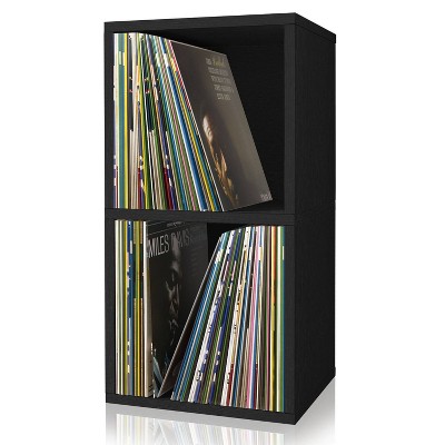 Way Basics Eco 2 Shelf Vinyl Record Storage Bookshelf Black Wood Grain
