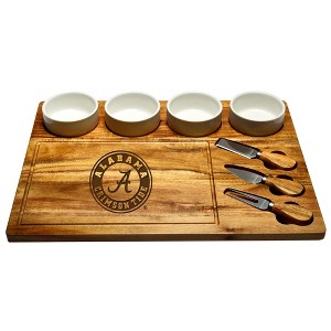 NCAA Alabama Crimson Tide Large Acacia  Charcuterie Board with Ceramic Dip Bowls & Cheese Knife set - 1 of 4
