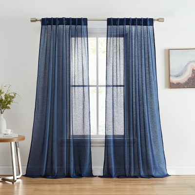 HLC.ME Lauren Semi Sheer Light Filtering Transparent Pocket Top & Back Tab Lightweight Window Curtain Panels, Set of 2