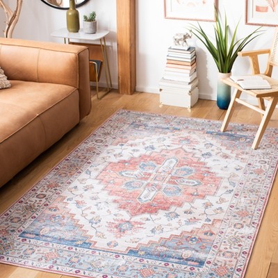 Tucson 5' x 8' Blue Round Washable Synthetic Rug