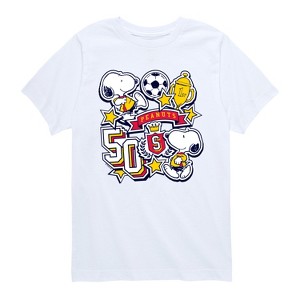 Boys' - Peanuts - Snoopy Soccer Stickers Short Sleeve Graphic T-Shirt - 1 of 4