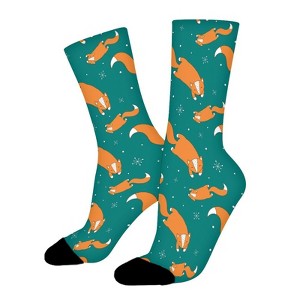 Winter Fox Pattern Women Printed Crew Socks Funny Funky Socks Soft Polyester Novelty Gifts for Artists Men - 1 of 1