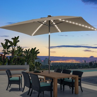 Sonkuki 6×9FT LED Rectangular Patio Umbrella w/Solar Lights, Push Button Tilt and Crank Handle