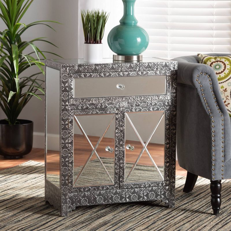 Wycliff Metal and Mirrored Glass 1 Drawer Sideboard Buffet Dark Gray/Silver - Baxton Studio, 3 of 11
