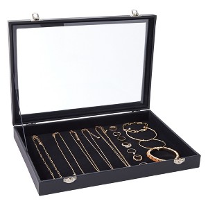 Juvale Small Velvet Jewelry Display Case - Organizer Travel Tray for Rings, Bracelets, Necklaces, Retail (Black) - 1 of 4