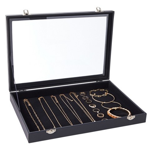 2 in 1 Velvet Jewelry Tray Ring Earring Storage Box Organizer Display  Showcase