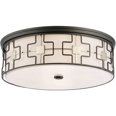 Minka Lavery Modern Ceiling Light Flush Mount Fixture 20" Dark Gray Frosted White Glass Drum Shade for Bedroom Kitchen Living Room