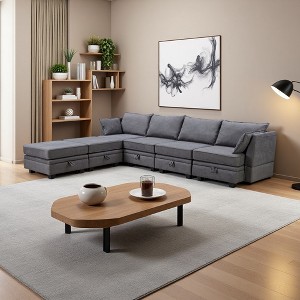 115.1" U-Shaped Modular Sectional Sofa Bed with Storage Seat - 1 of 4