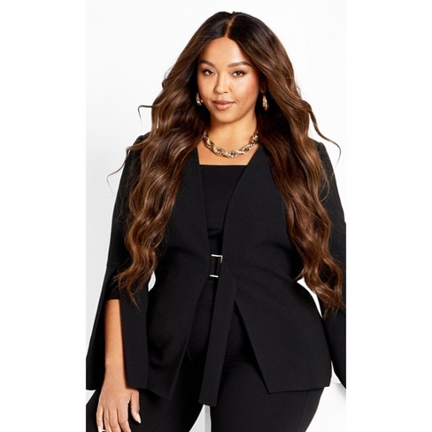 Women's Plus Size Cropped Biker Jacket - Black