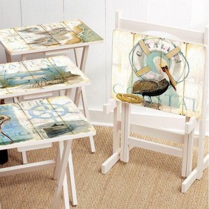 Evergreen TV Tray S/4 with Stand, Shore Birds - 1 of 4