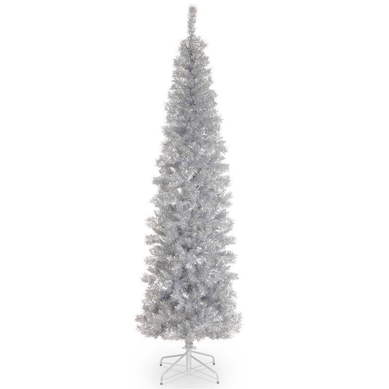 6ft National Christmas Tree Company Silver Tinsel Artificial Pencil Christmas Tree, 1 of 3