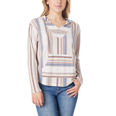 Wallflower Vintage Classic Baja Stripe V neck Hoodie Oatmeal