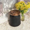 Dracelo 1pcs Patio Black Side Table, With Wood Grain Top, Cylindrical Shape Patio Side Table - 2 of 4