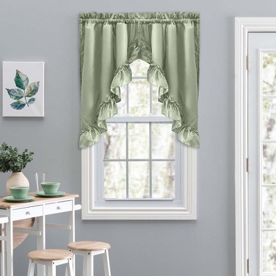 Sage Green Ruffled Swag Pair with Rod Pocket