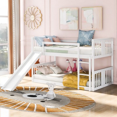 NicBex Twin Size Bunk Bed Multifunctional Design Loft Bed Pine Frame Bed Frame with Guardrails, Slide and Ladder, No Box Spring Required