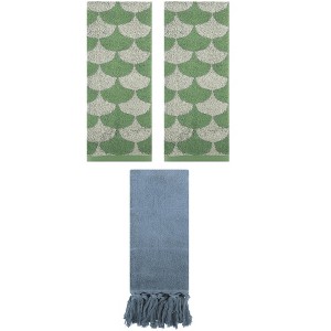 REGALWOVEN 3 Packs Cotton Geometric and Solid Absorbent Soft Hand Towel for Bathroom Kitchen - 1 of 4