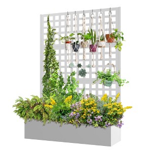 TOAOTBNBO Metal Raised Garden Bed with Square-Hole Trellis, Outdoor Planter Box for Climbing Plants, Galvanized Garden Box with Drainage Holes - 1 of 4