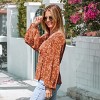 Women's Orange Floral Diamond Neck Puff Sleeve Blouse - Cupshe - 2 of 4