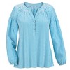 Collections Etc Seersucker Smock Trimmed V-Neck Long Sleeve Shirt - 3 of 4