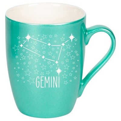 100 North Zodiac 10 Ounce Seafoam Metallic Finish, Comfortably Fits Your Hands, New Bone China Coffee Tea Cup Mug, Gemini