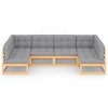 vidaXL Patio Furniture Set 6 Piece Outdoor Sectional Sofa Solid Wood Pine - Natural With Cushions - 3 of 4