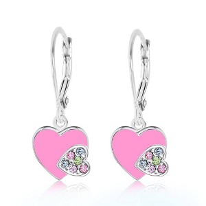 Chanteur Hypoallergenic Kids Jewelry Accessories Heart Enamel Crystal White Gold Palladium Plating Earrings leverback is made from 925 Sterling silver - 1 of 2