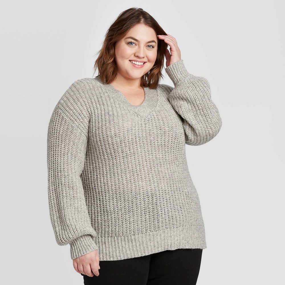 Women's Plus Size V-Neck Pullover Sweater - Ava & Viv Light Gray 2X, Women's, Size: 2XL was $27.99 now $13.99 (50.0% off)