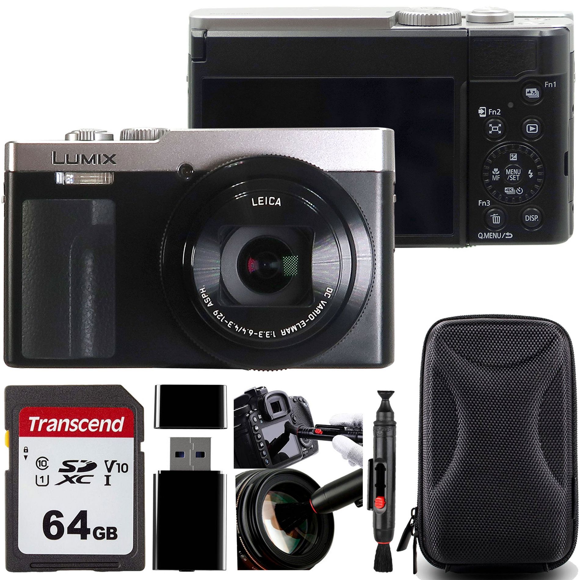 Panasonic Lumix ZS99 20.3MP 30X Optical Zoom Digital Camera (Silver) + Transcend 64GB 300S SDXC Class 10 Memory Card + Hard shell camera case + Mem...