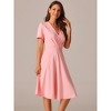 INSPIRE CHIC Women's Summer Wrap V Neck Puff Short Sleeve Midi Swing Dress with Pockets - 2 of 4