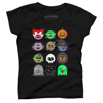 Girl's Design By Humans MONSTER FACES Halloween Emoji Shirt Skeleton Dracula Costume By vomaria T-Shirt