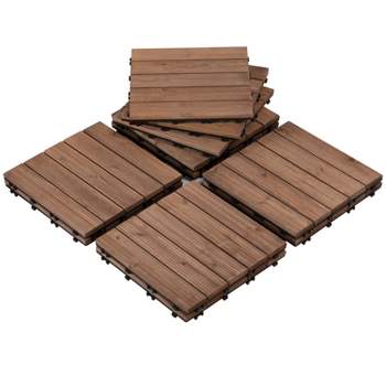 Yaheetech 12 x 12inch Fir Wood Patio Pavers Interlocking Wood Tiles, Pack of 11