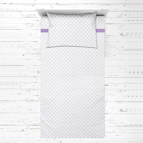 Bacati - Petals Purple Muslin 3 pc Toddler Bed Sheet Set 100 percent cotton - image 1 of 4