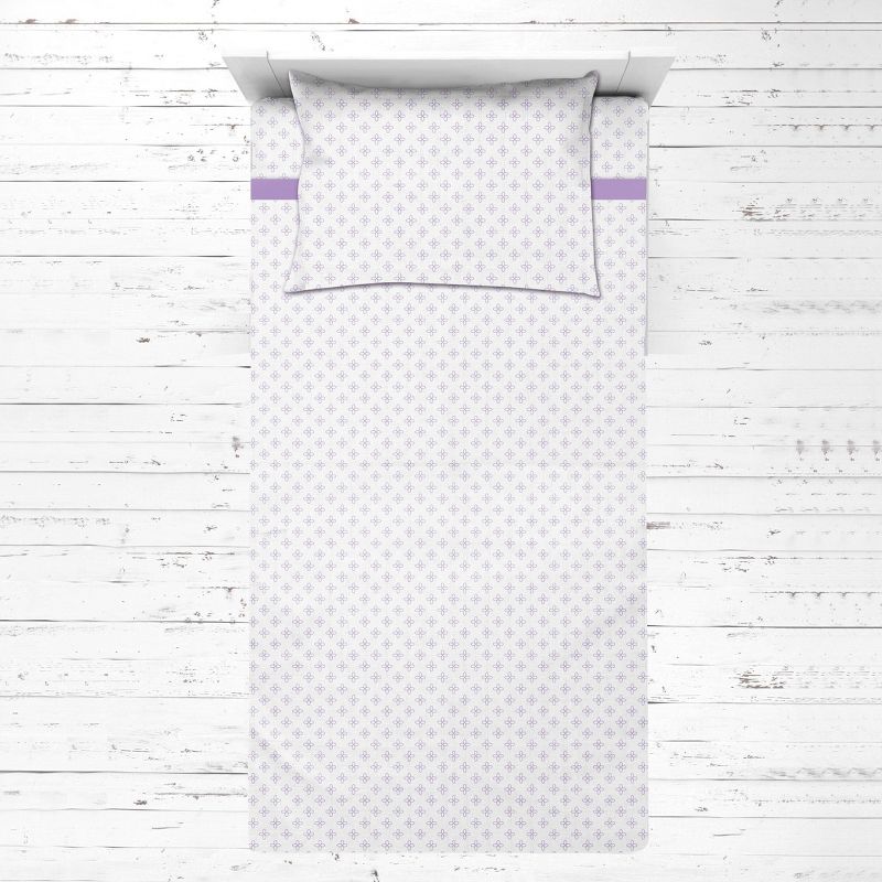 Bacati - Petals Purple Muslin 3 pc Toddler Bed Sheet Set 100 percent cotton, 1 of 7