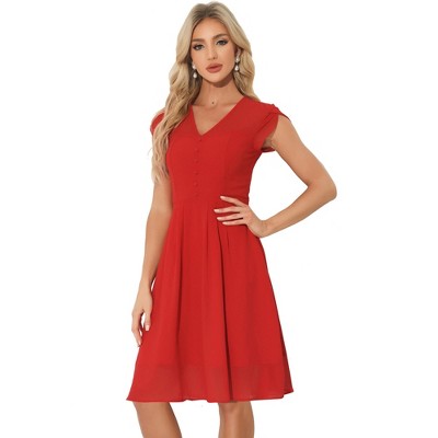 INSPIRE CHIC Women's Vintage V Neck Cap Sleeve Elegant Chiffon A-Line Dresses