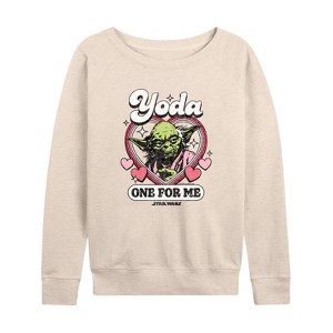 Women's - Star Wars - Valentine Yoda One For Me Lightweight French Terry Wide Neck Long Sleeve Shirt - 1 of 4
