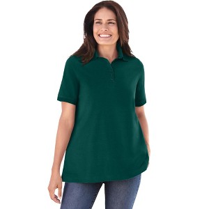 Woman Within Plus Size Perfect Short-Sleeve Polo Shirt - 1 of 4