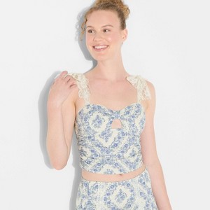 Women's Lace Tie Strap Tank Top - Wild Fable™ Blue Floral - 1 of 3