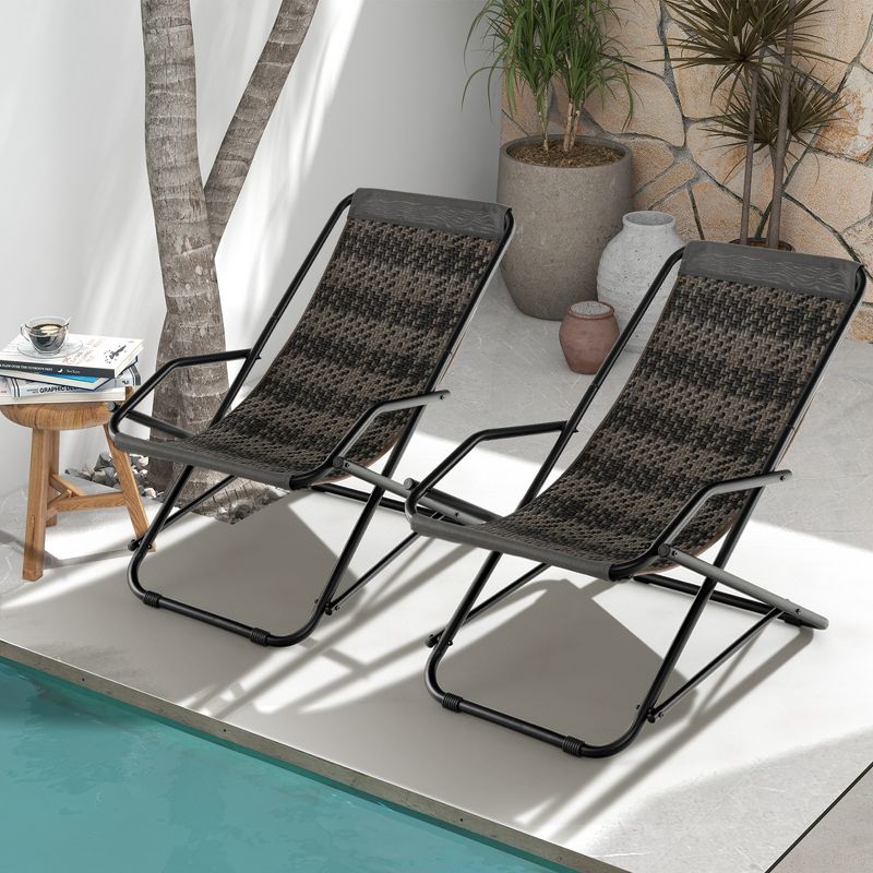 Costway Patio Folding Rattan Sling Chair Rocking Lounge Chaise Armrest Garden Portable, 4 of 9