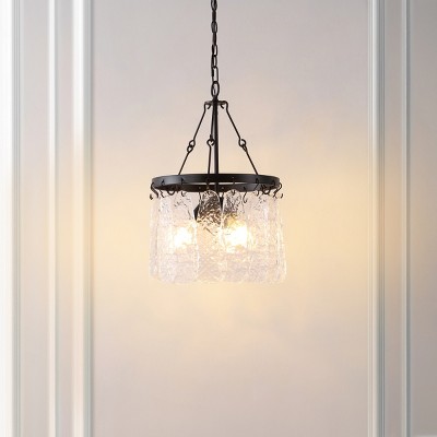 Black Iron and Crystal 3-Light Chandelier