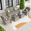 XIZZI 5 Pieces Wicker Furniture, Outside Conversation Set, 3-Seat Sofa with Cushion, High Back Rattan Chairs and Ottomans for Garden Backyard - 3 of 4