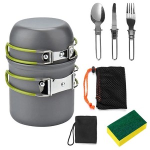 LunaLulinlk 8 Piece Camping Cookware Set Aluminum Pot Folding Knife, Fork and Spoon - 1 of 4