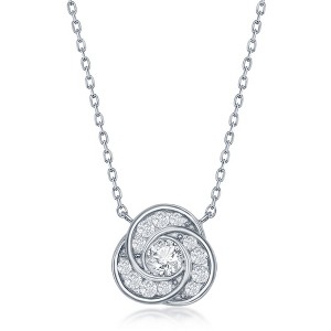 Bella Silver Sterling Silver, Love Knot CZ Necklace - Silver - 16+2 Inch - 1 of 2