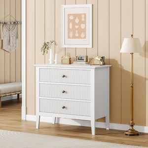 3 Drawer Dresser, Wood Chest of Drawers with Fluted Design, Wide Storage Organizer with Metal Legs and Anti-Tip Kit for Bedroom or Living Room - 1 of 4