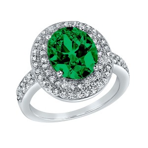 Oval-Cut Cubic Zirconia Double Halo Sterling Silver Ring - ELYA Women's - 1 of 4