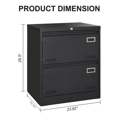 Product dimension illustration showing cabinet width 23.62 inches, depth 17.1 inches, height 28.5 inches