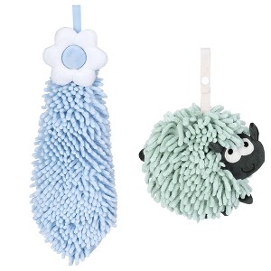 REGALWOVEN Flower and Sheep Shape Absorbent Fast Drying Chenille Hand Towels with Hanging Loop 6" x 15"/7" x 7" 2 Packs - 1 of 4