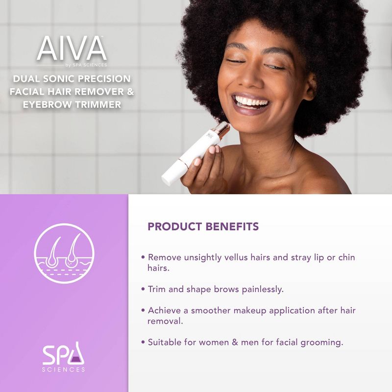 Spa Sciences AIVA 2-in-1 Women's Facial Hair Remover & Eyebrow Trimmer, 4 of 13