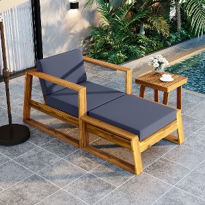Lyngins Outdoor Acacia Wood Lounge Set – Patio Accent Chair & Ottoman with Removable Cushions, Side Table, All-Weather Outdoor Chaise Lounge/Daybed - 1 of 4