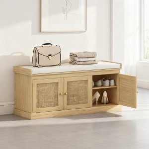 CIPACHO Brown Shoe Storage Bench with Woven Rattan Doors Shoe Bench - 1 of 4